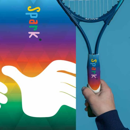 We are spark. Tennis Racquet guide grips for kids - rainbow