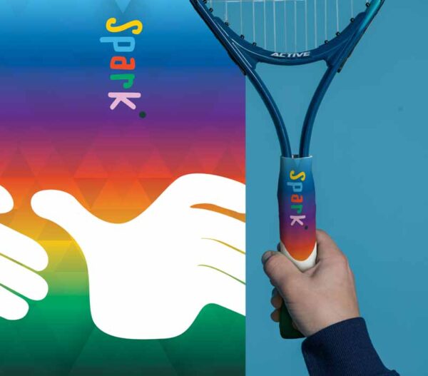 We are spark. Tennis Racquet guide grips for kids - rainbow